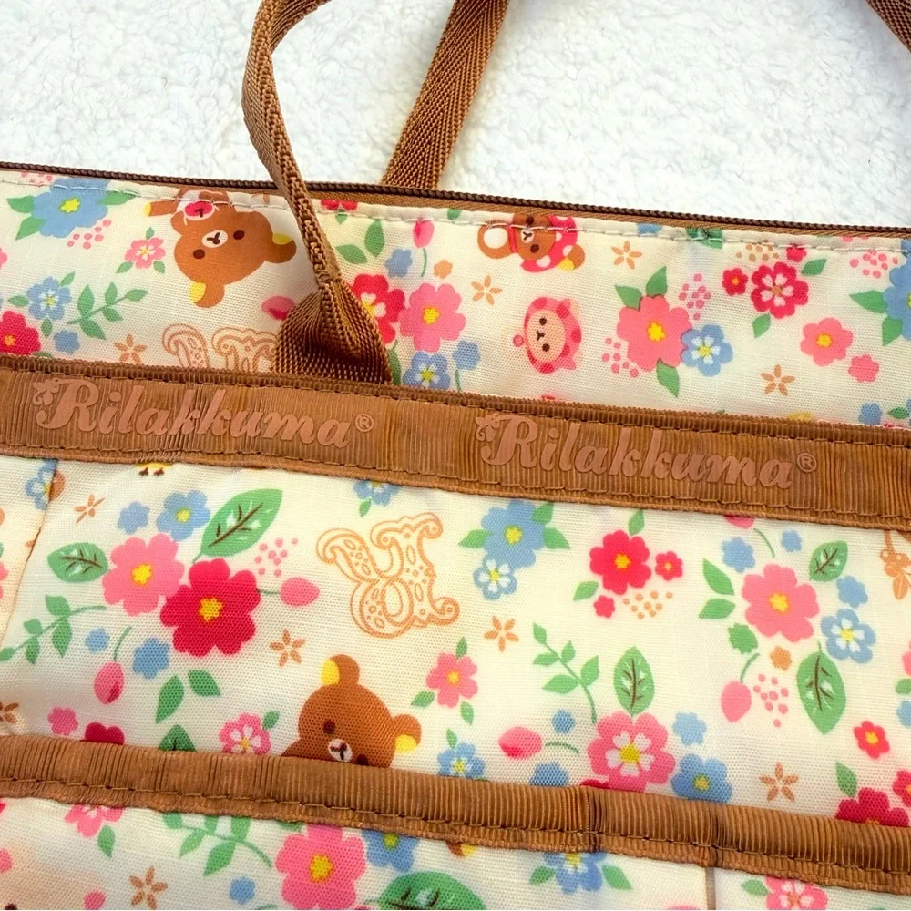RARE Rilakkuma Korilakkuma animal flower purse tote bag zipper squirrel Japan
